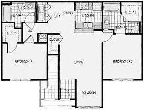 Floor plan for 2 beds, 2 baths, 1021 sqft